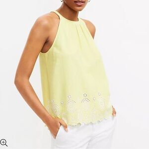 Loft Yellow Linen Blend Eyelet Halter Top
